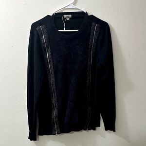 Zipper Glitter Embellishment Black Sweater